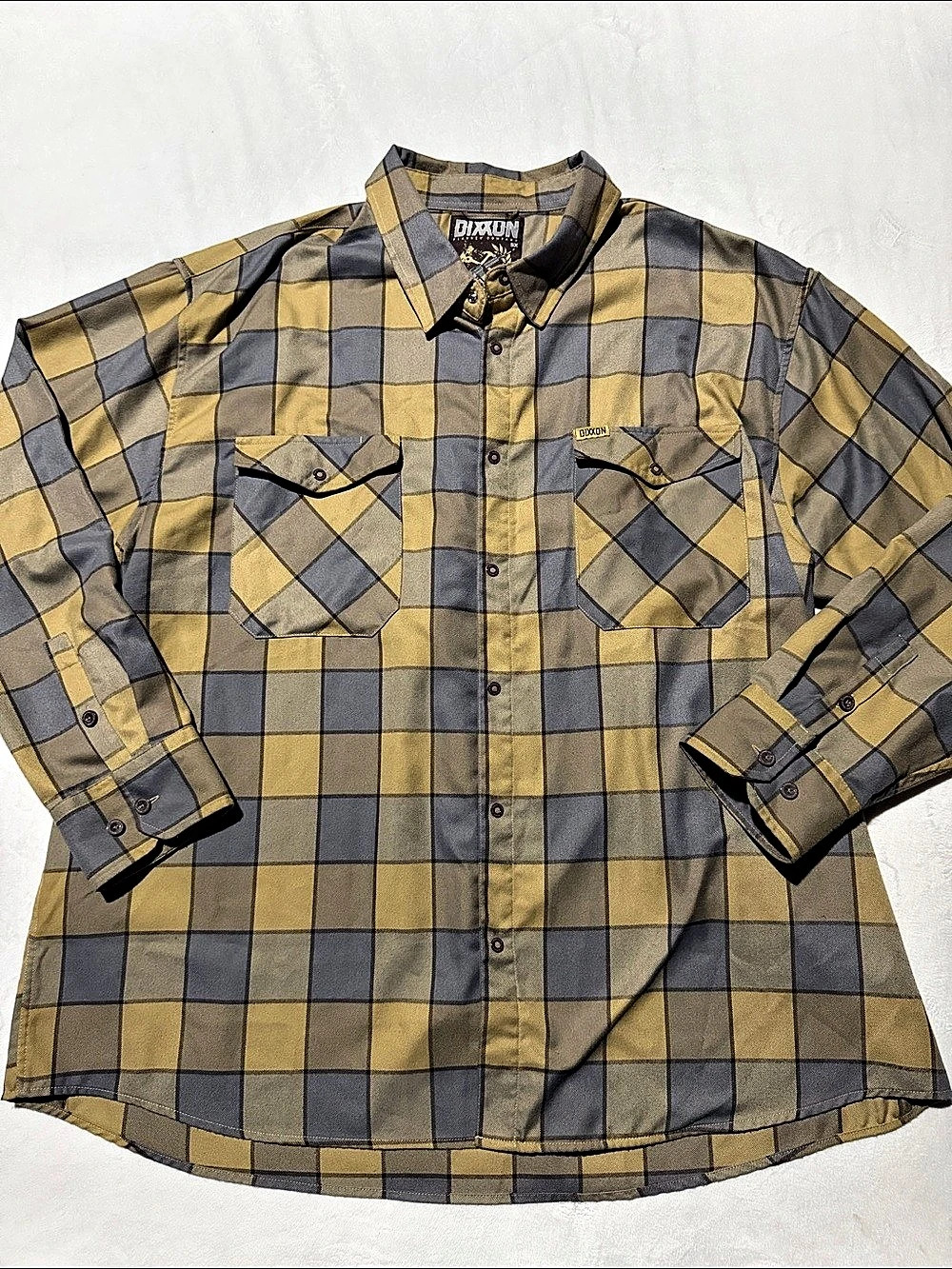 Dixxon The Carbine Plaid Button Down in Gray & Yellow Like New
